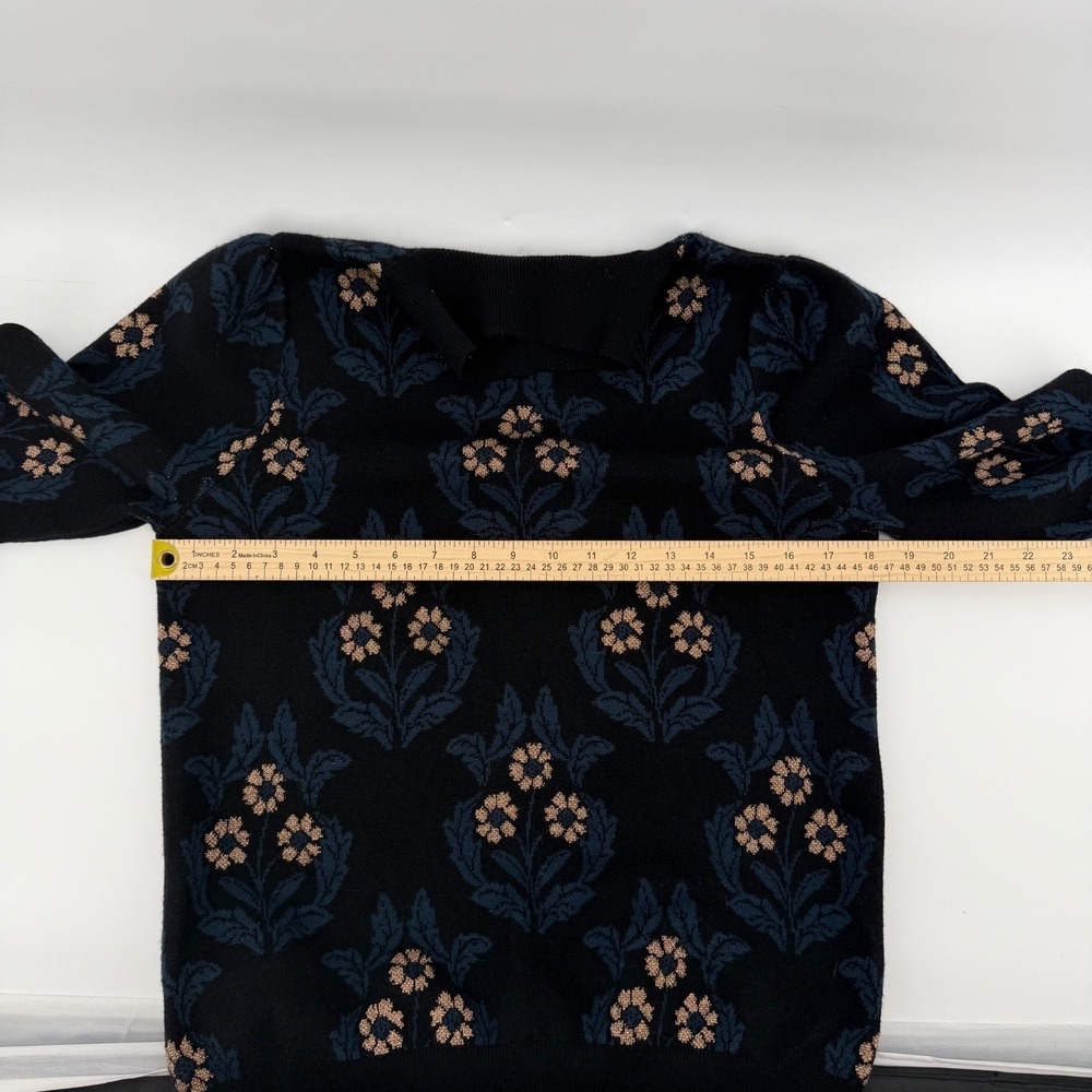 Ann Taylor Floral Mock Neck Sweater Women Small Black Blue Metallic Knit Top - Picture 6 of 8